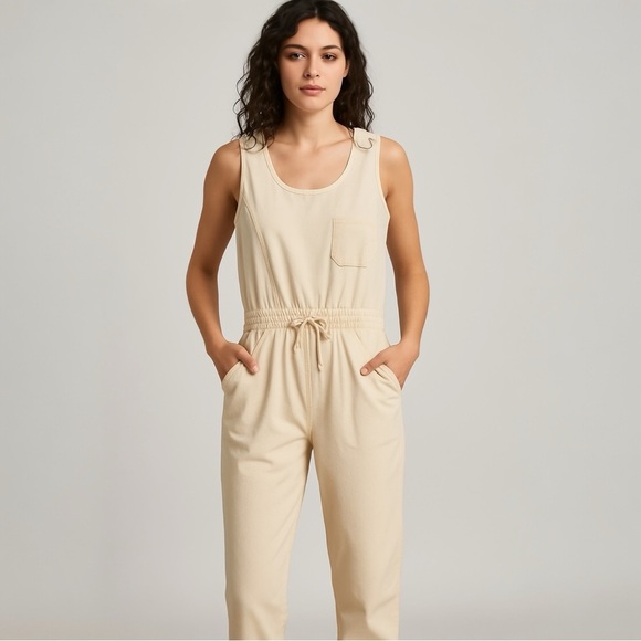 Vintage 90s Utility Jumpsuit Size Medium Sleeveless Drawstring Casual - Picture 1 of 7